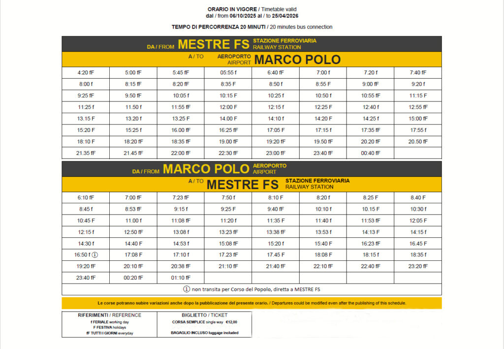 Расписание автобус Марко Поло Местре
