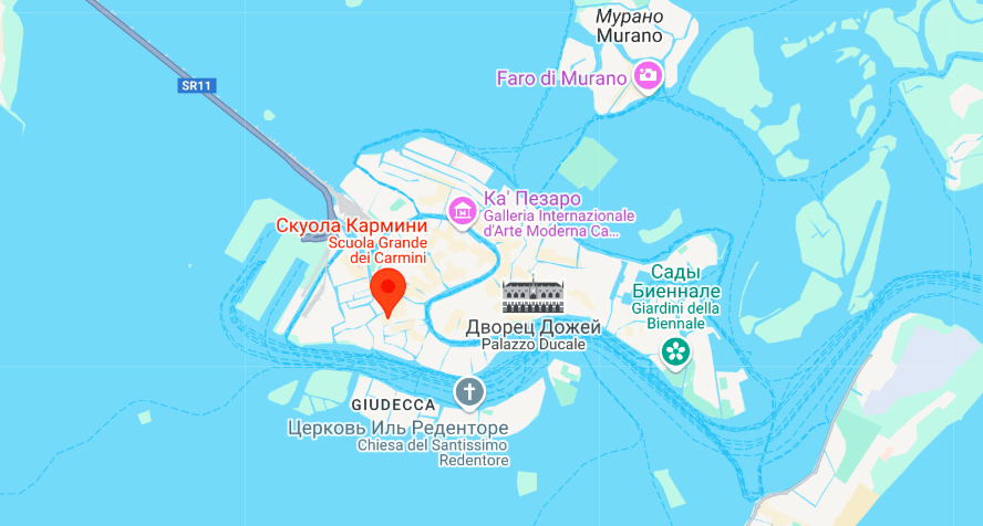 Скуола Гранде Кармини. Месторасположение