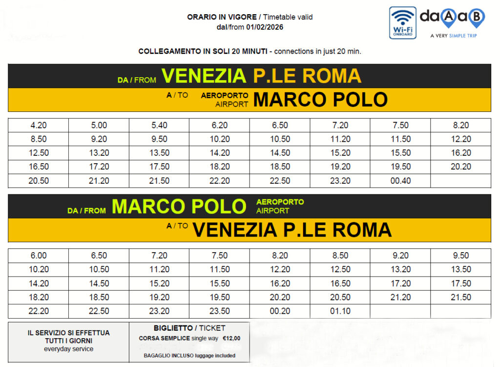 Расписание автобус аэропорт Марко Поло Венеция